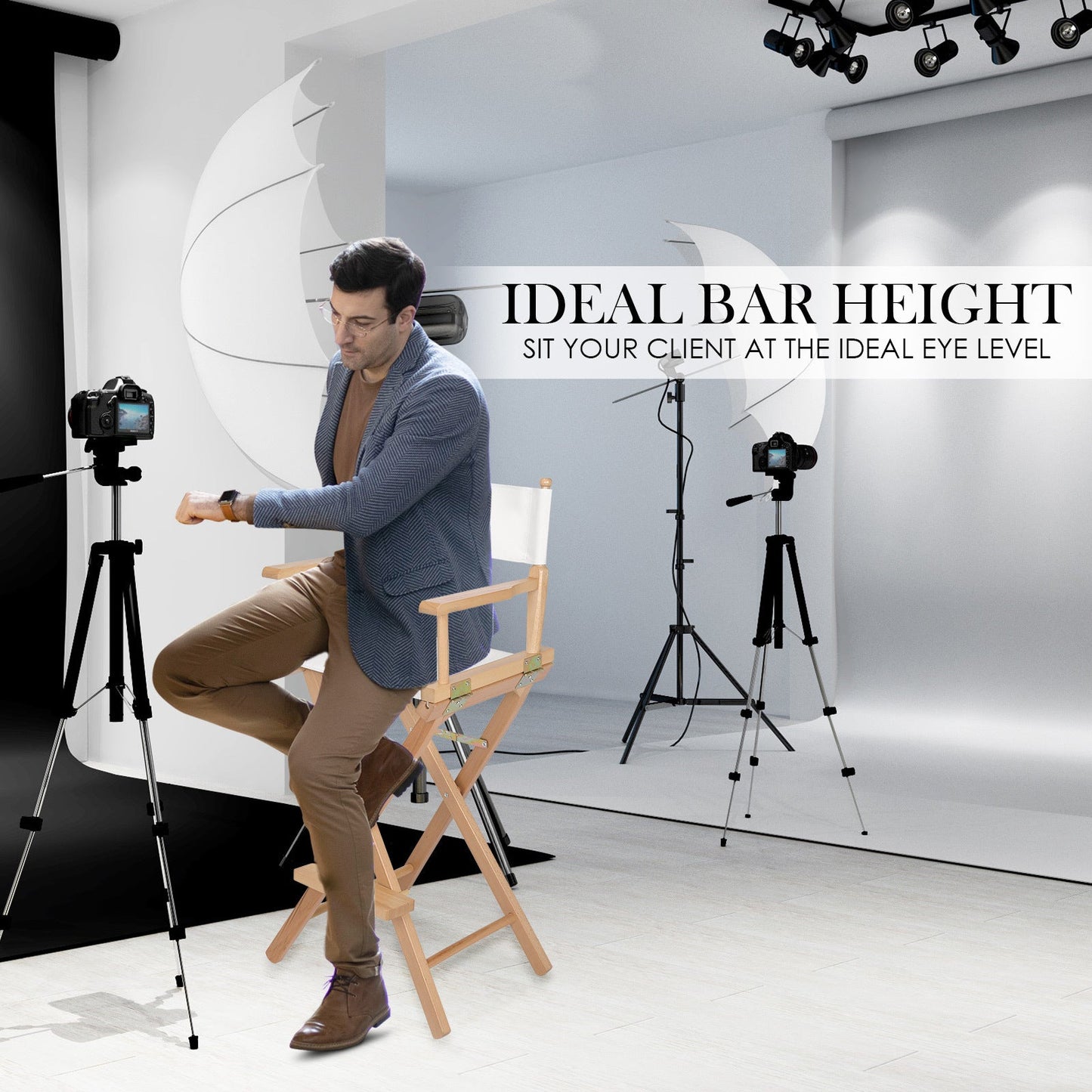 Tall Director Folding Chair 76cm Beechwood Natural - Barstool Express