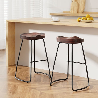Thor Timber Tractor Seat Bar Stools 65cm Dark Wood (Set of 2) - Barstool Express