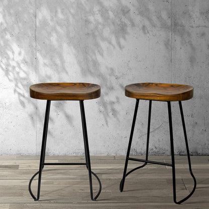 Thor Timber Tractor Seat Bar Stools 65cm Dark Wood (Set of 2) - Barstool Express