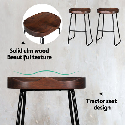 Thor Timber Tractor Seat Bar Stools 65cm Dark Wood (Set of 2) - Barstool Express