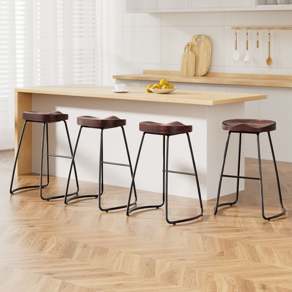 Thor Timber Tractor Seat Bar Stools 65cm Dark Wood (Set of 4) - Barstool Express