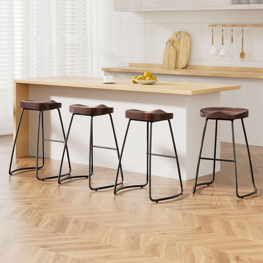 Thor Timber Tractor Seat Bar Stools 65cm Dark Wood (Set of 4) - Barstool Express