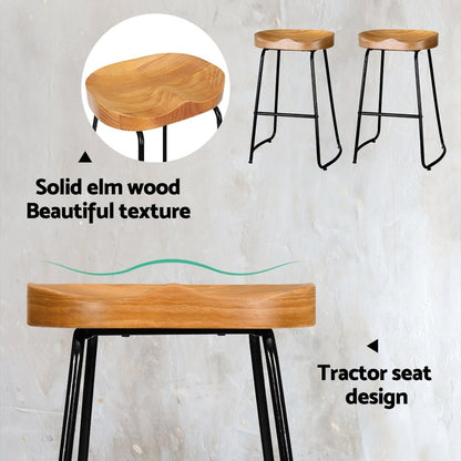 Thor Timber Tractor Seat Bar Stools 65cm Natural (Set of 4) - Barstool Express
