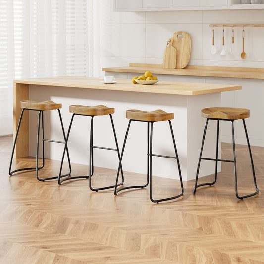 Thor Timber Tractor Seat Bar Stools 65cm Natural (Set of 4) - Barstool Express