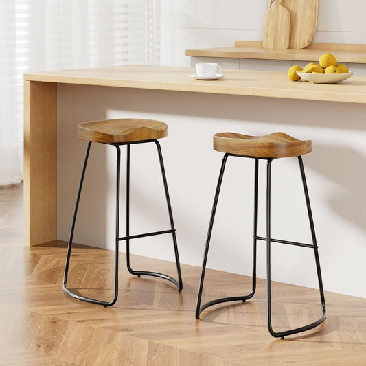 Thor Timber Tractor Seat Bar Stools 75cm Natural (Set of 2) - Barstool Express