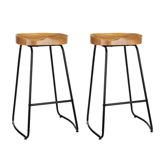 Thor Timber Tractor Seat Bar Stools 75cm Natural (Set of 2) - Barstool Express