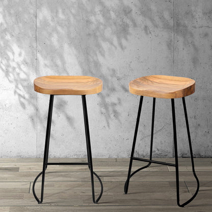 Thor Timber Tractor Seat Bar Stools 75cm Natural (Set of 2) - Barstool Express