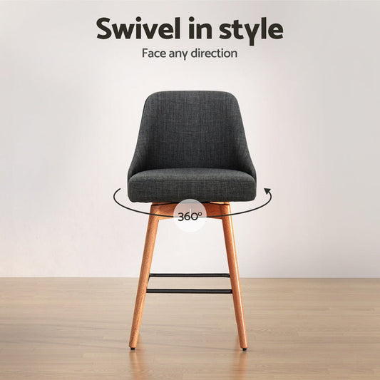 Tilly Linen Swivel Bar Stools 65cm Charcoal (Set of 2) - Barstool Express