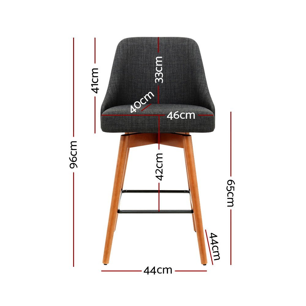 Tilly Linen Swivel Bar Stools 65cm Charcoal (Set of 2) - Barstool Express
