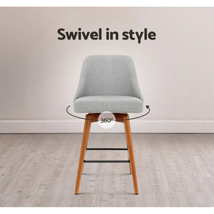 Tilly Linen Swivel Bar Stools 65cm Grey (Set of 2) - Barstool Express