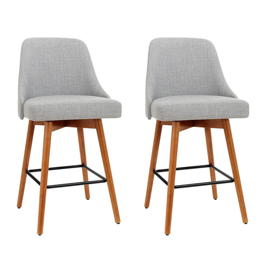 Tilly Linen Swivel Bar Stools 65cm Grey (Set of 2) - Barstool Express