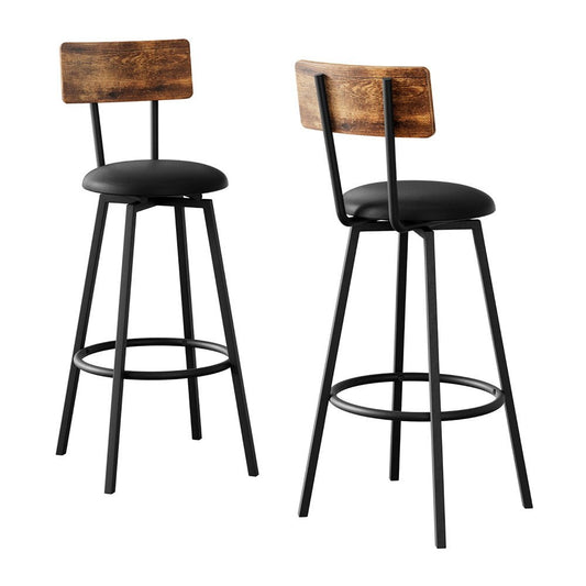 Timothy Industrial Bar Stools Upholstered Seat 72cm Black (Set of 2) - Barstool Express