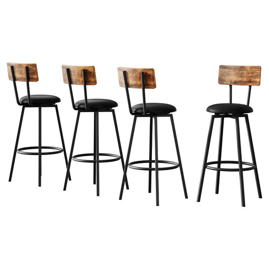 Timothy Industrial Bar Stools Upholstered Seat 72cm Black (Set of 4) - Barstool Express