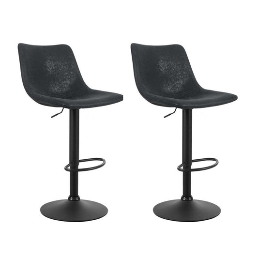 Vera Vintage Leather Adjustable Bar Stools Black (Set of 2) - Barstool Express