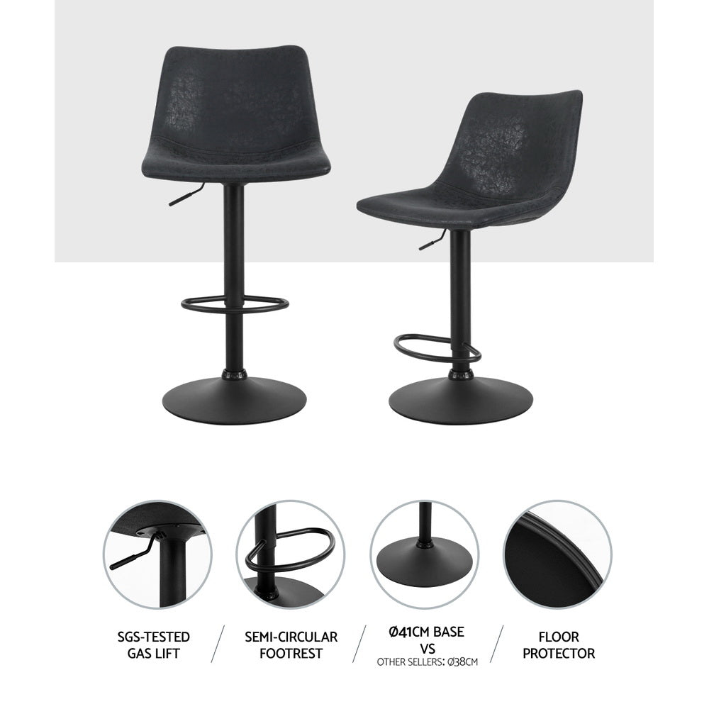 Vera Vintage Leather Adjustable Bar Stools Black (Set of 2) - Barstool Express