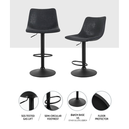 Vera Vintage Leather Adjustable Bar Stools Black (Set of 2) - Barstool Express