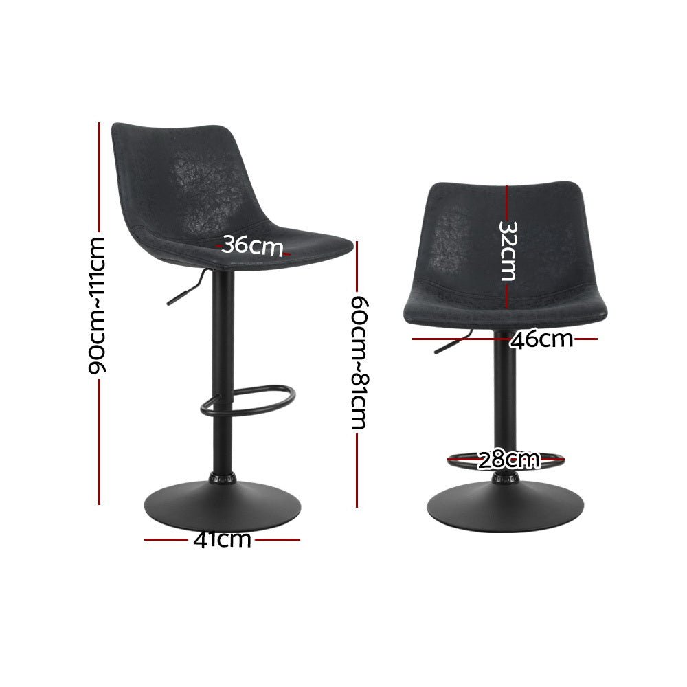 Vera Vintage Leather Adjustable Bar Stools Black (Set of 2) - Barstool Express