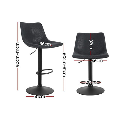 Vera Vintage Leather Adjustable Bar Stools Black (Set of 2) - Barstool Express