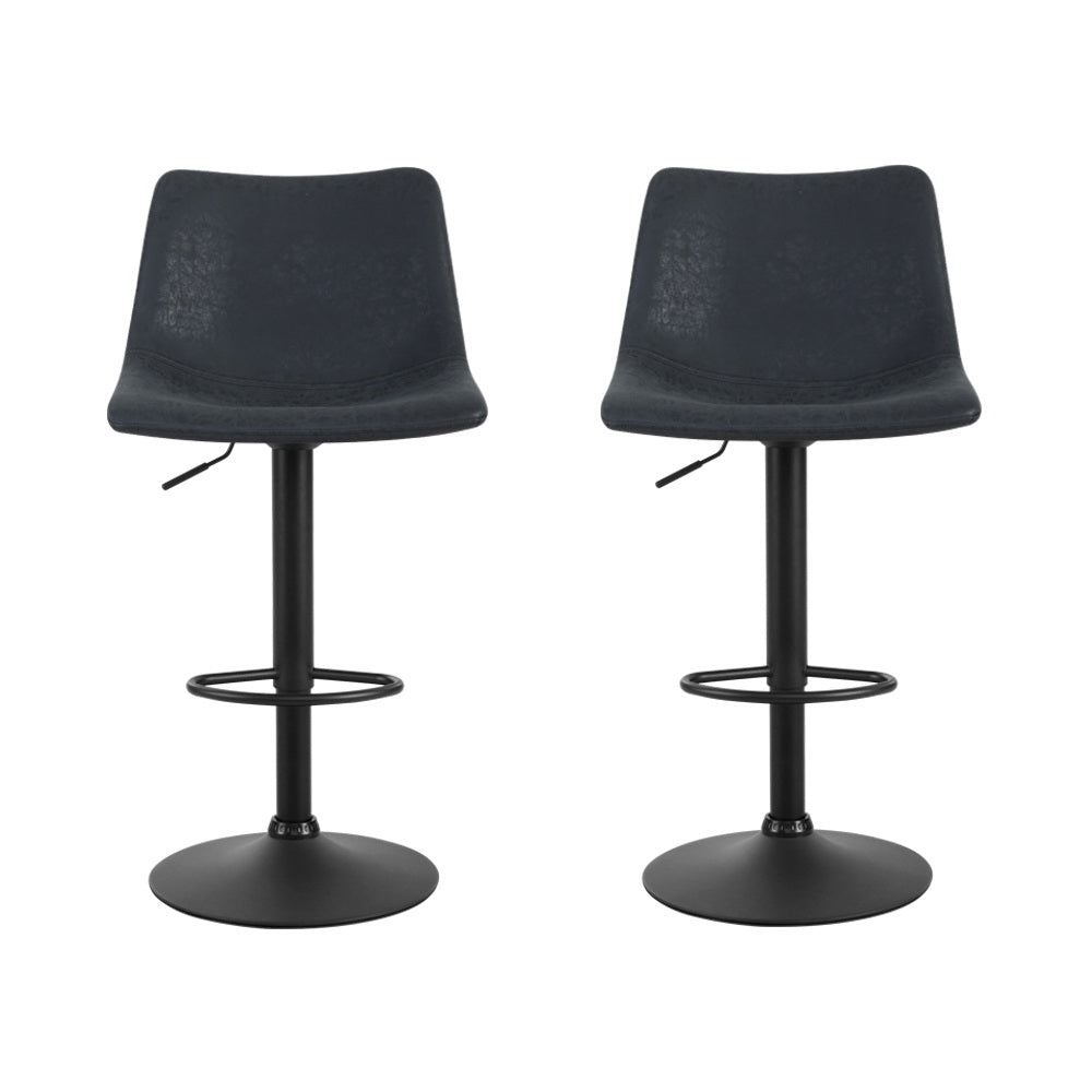 Vera Vintage Leather Adjustable Bar Stools Black (Set of 2) - Barstool Express