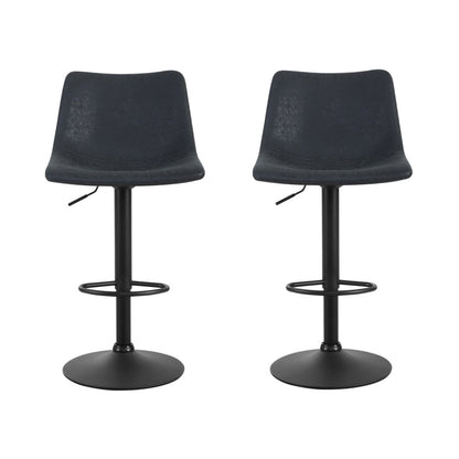 Vera Vintage Leather Adjustable Bar Stools Black (Set of 2) - Barstool Express