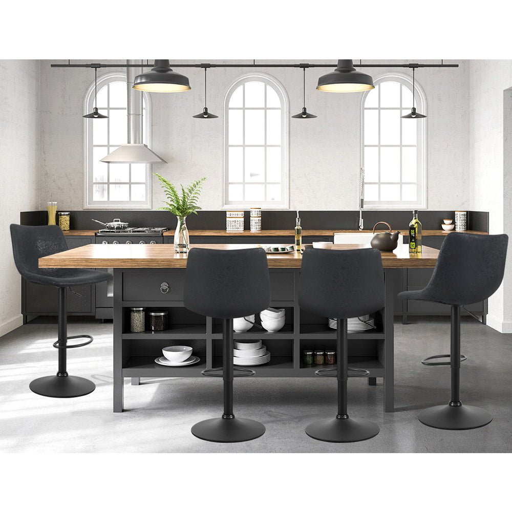 Vera Vintage Leather Adjustable Bar Stools Black (Set of 2) - Barstool Express