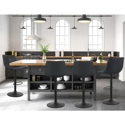 Vera Vintage Leather Adjustable Bar Stools Black (Set of 2) - Barstool Express