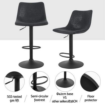 Vera Vintage Leather Adjustable Bar Stools Black (Set of 4) - Barstool Express