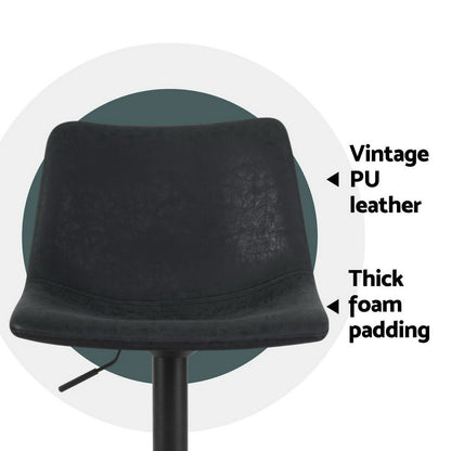 Vera Vintage Leather Adjustable Bar Stools Black (Set of 4) - Barstool Express
