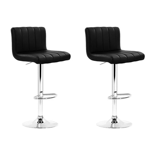 Vern Leather Padded Adjustable Bar Stools Black (Set of 2) - Barstool Express