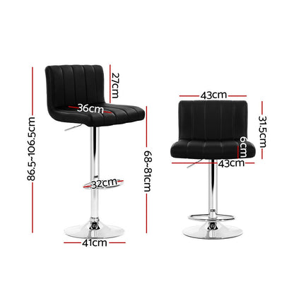 Vern Leather Padded Adjustable Bar Stools Black (Set of 2) - Barstool Express