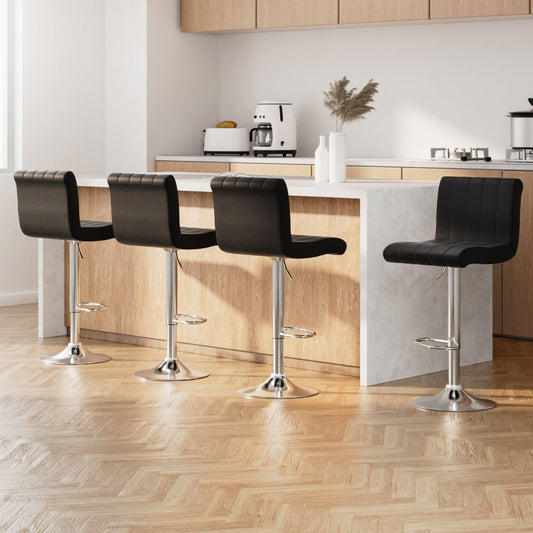 Vern Leather Padded Adjustable Bar Stools Black (Set of 4) - Barstool Express