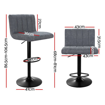 Vern Leather Padded Adjustable Bar Stools Grey (Set of 2) - Barstool Express