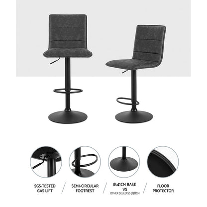 Vyre Leather Padded Adjustable Bar Stools Grey (Set of 2) - Barstool Express