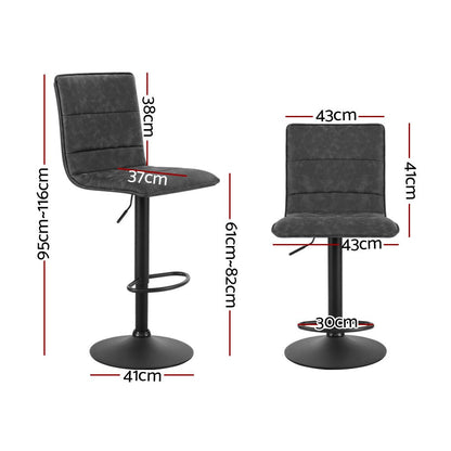 Vyre Leather Padded Adjustable Bar Stools Grey (Set of 2) - Barstool Express