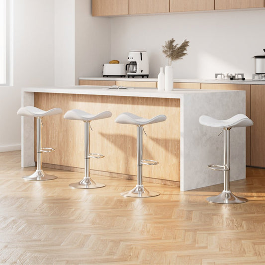 Wanda Leather Adjustable Bar Stools White (Set of 4) - Barstool Express