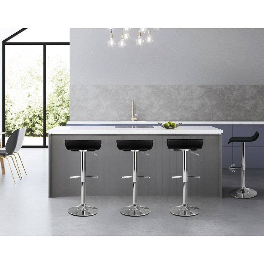 Wave Leather Adjustable Bar Stools Black (Set of 4) - Barstool Express