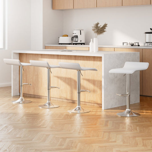 Wave Leather Adjustable Bar Stools White (Set of 4) - Barstool Express