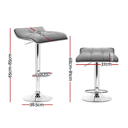 Wave Linen Fabric Padded Adjustable Bar Stools Grey (Set of 2) - Barstool Express