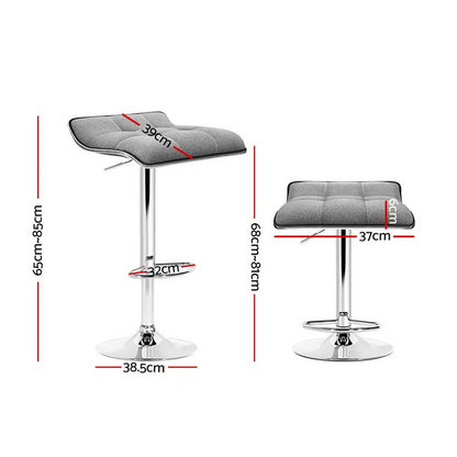 Wave Linen Fabric Padded Adjustable Bar Stools Grey (Set of 4) - Barstool Express
