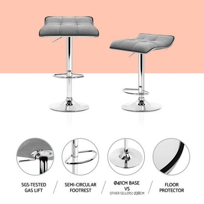 Wave Linen Fabric Padded Adjustable Bar Stools Grey (Set of 4) - Barstool Express
