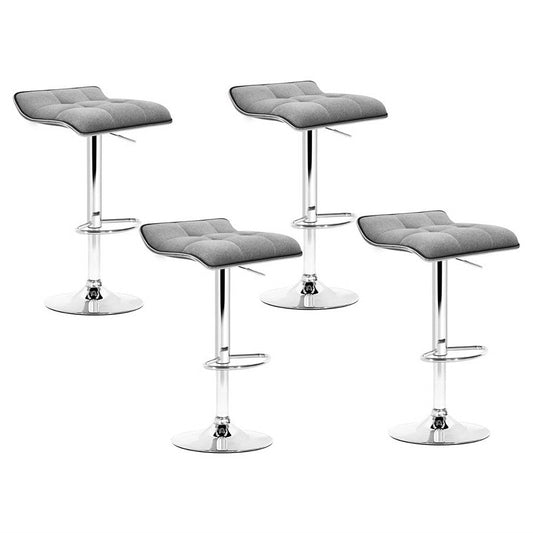 Wave Linen Fabric Padded Adjustable Bar Stools Grey (Set of 4) - Barstool Express
