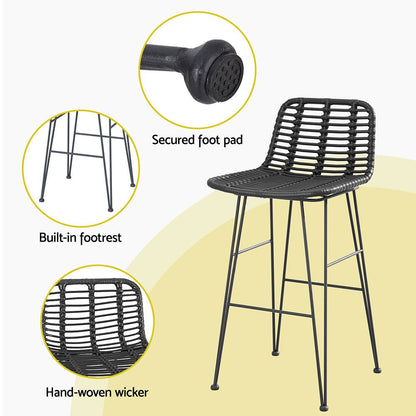 Wicker Bar Stools 68cm Black (Set of 2) - Barstool Express