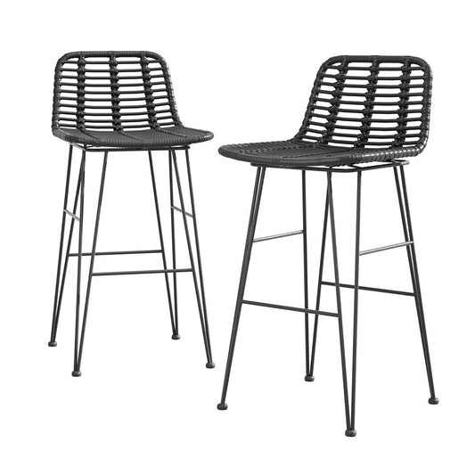 Wicker Bar Stools 68cm Black (Set of 2) - Barstool Express