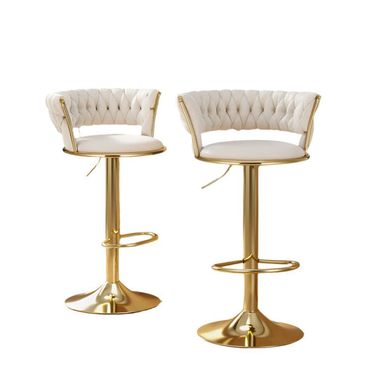 Woven Velvet Adjustable Bar Stools Gold & Ivory (Set of 2) - Barstool Express