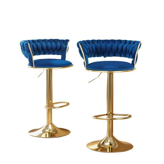 Woven Velvet Adjustable Bar Stools Gold & Navy (Set of 2) - Barstool Express