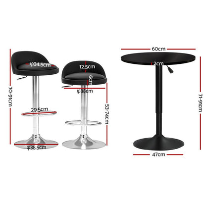 York Adjustable Bar Table and Stools Set Black (3 Piece) - Barstool Express