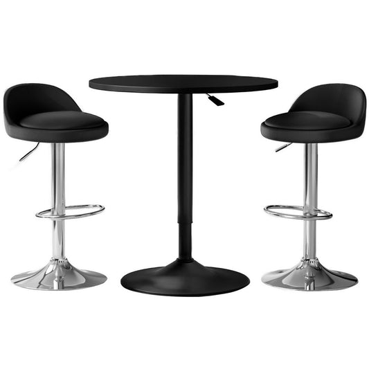 York Adjustable Bar Table and Stools Set Black (3 Piece) - Barstool Express