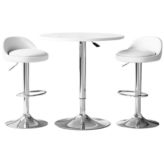 York Adjustable Bar Table and Stools Set White (3 Piece) - Barstool Express
