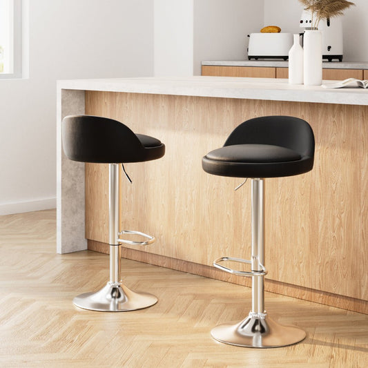 York Leather Adjustable Bar Stools Black (Set of 2) - Barstool Express