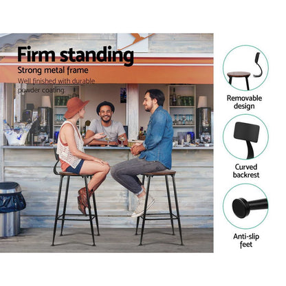 Zack Industrial Bar Stools – Pinewood Seat & Black Frame (Set of 2) - Barstool Express
